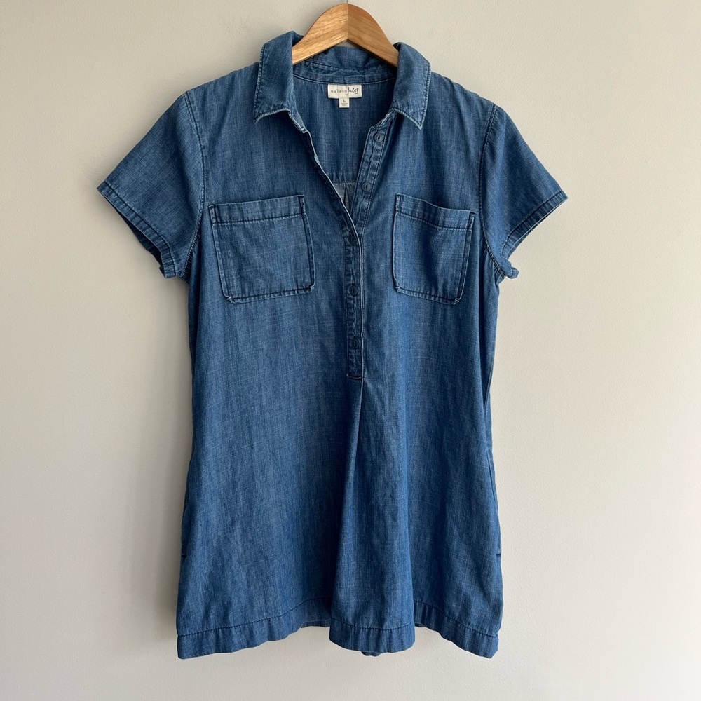 Maison Jules Blue Denim Short Sleeve Tunic Shirt/Dress Large